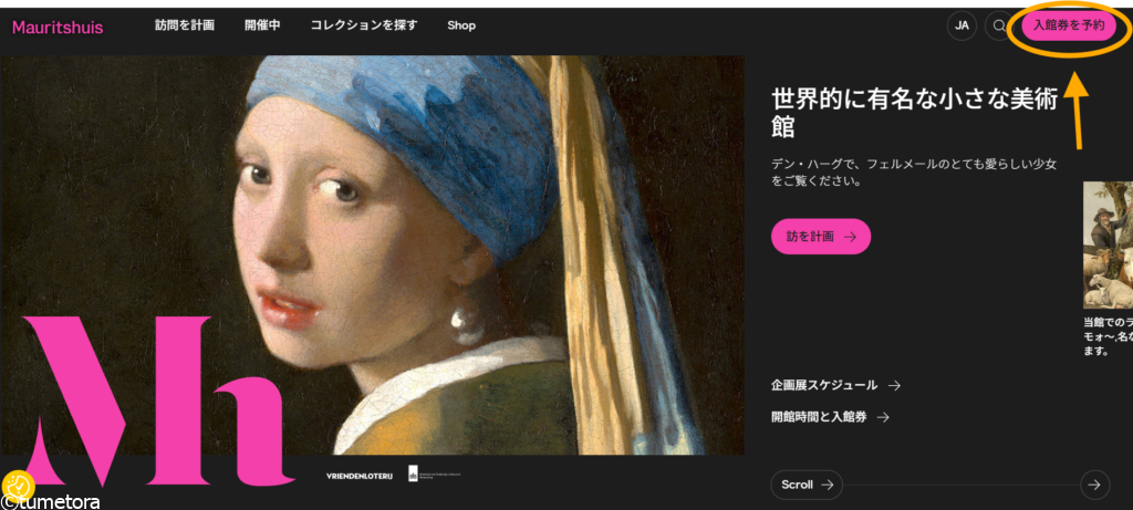 マウリッツハイス美術館入館券予約をクリック