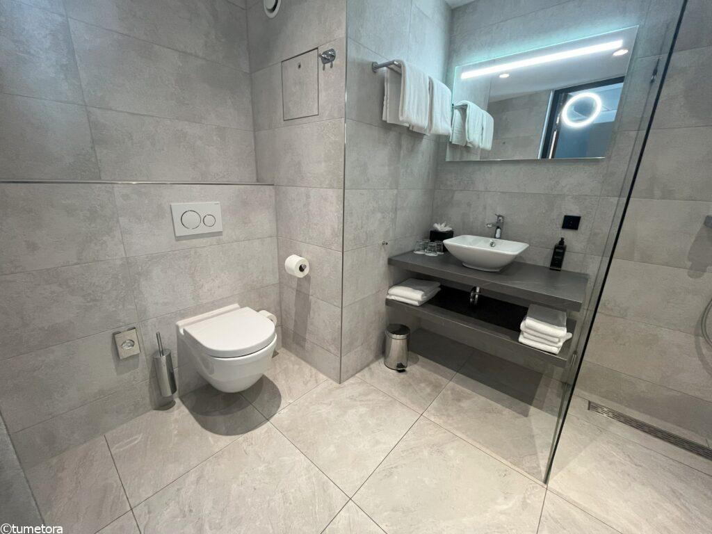 メルキュール・アムステルダム・ノースステーションのスーペリアルームの洗面台・トイレ