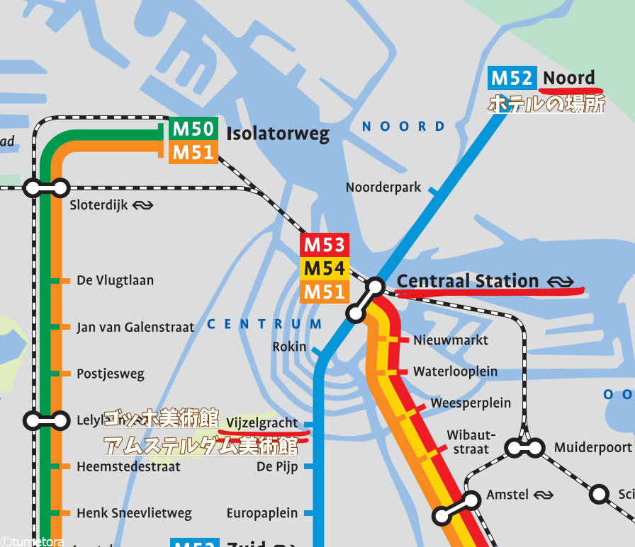 アムステルダムメトロの路線図