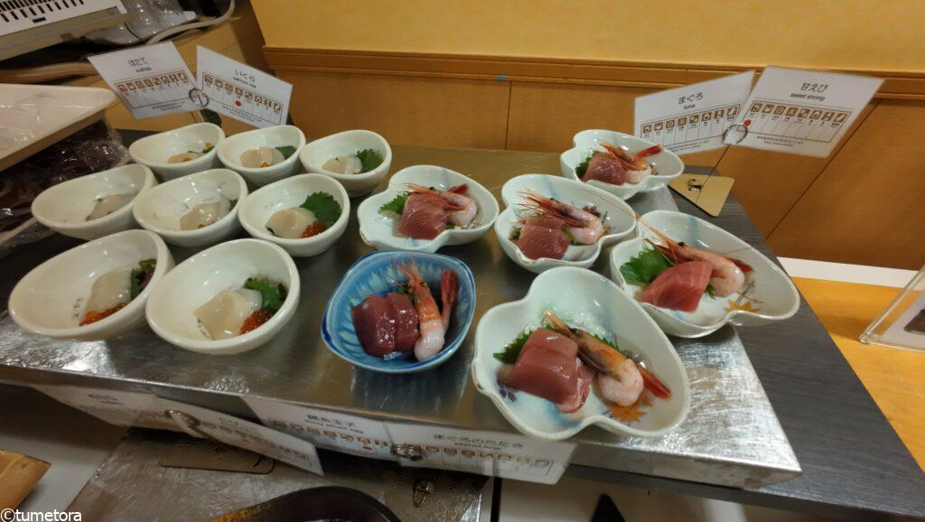 休暇村支笏湖の夜ビュッフェお刺身コーナー